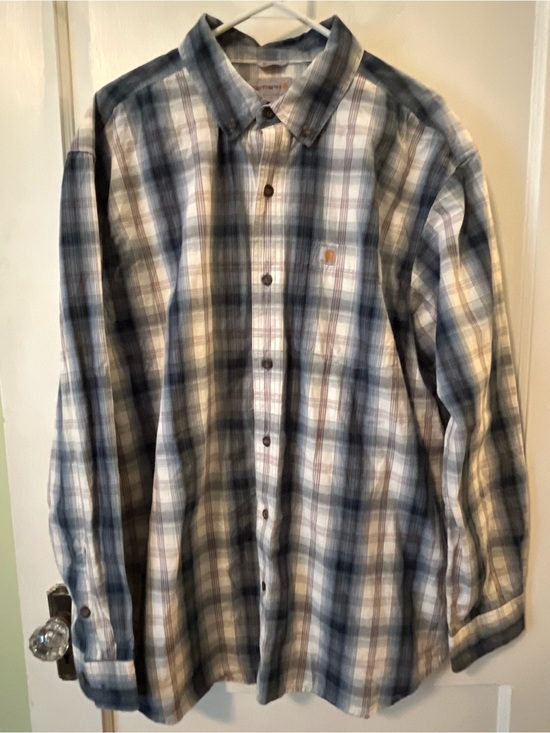 Carhartt Other - XL Carhartt Men's Blue, White and Brown Plaid Button-Down Shirt